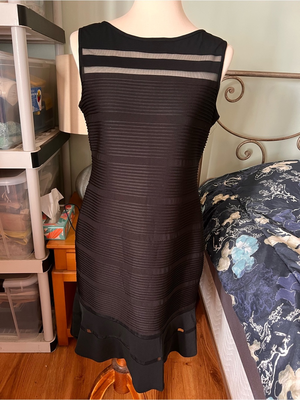 Women’s Black Sheer-Panel Midi Dress